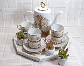 Freiberger Porcelain Mocha Service Coffee Service 50s 60s Mocha Pot Milk Jug Cups Saucers, Junk Thing, ART. 530