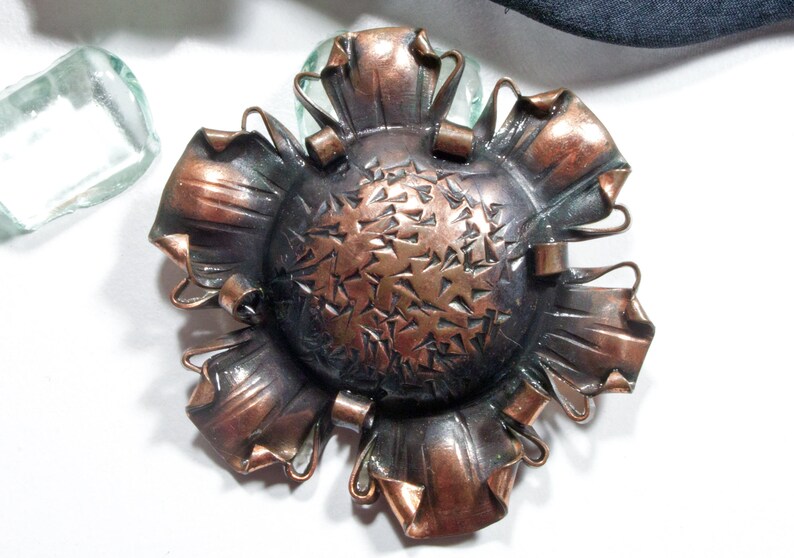 Vintage Brooch Ethno From The 70s Copper Brooch Pin Retro Etsy