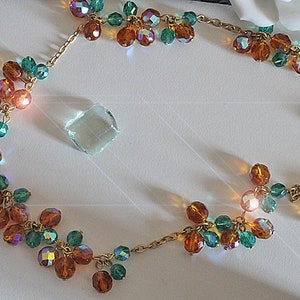 Vintage glass bead necklace long orange and turquoise blue iridescent chain necklace 50s 60s, junk thing image 2