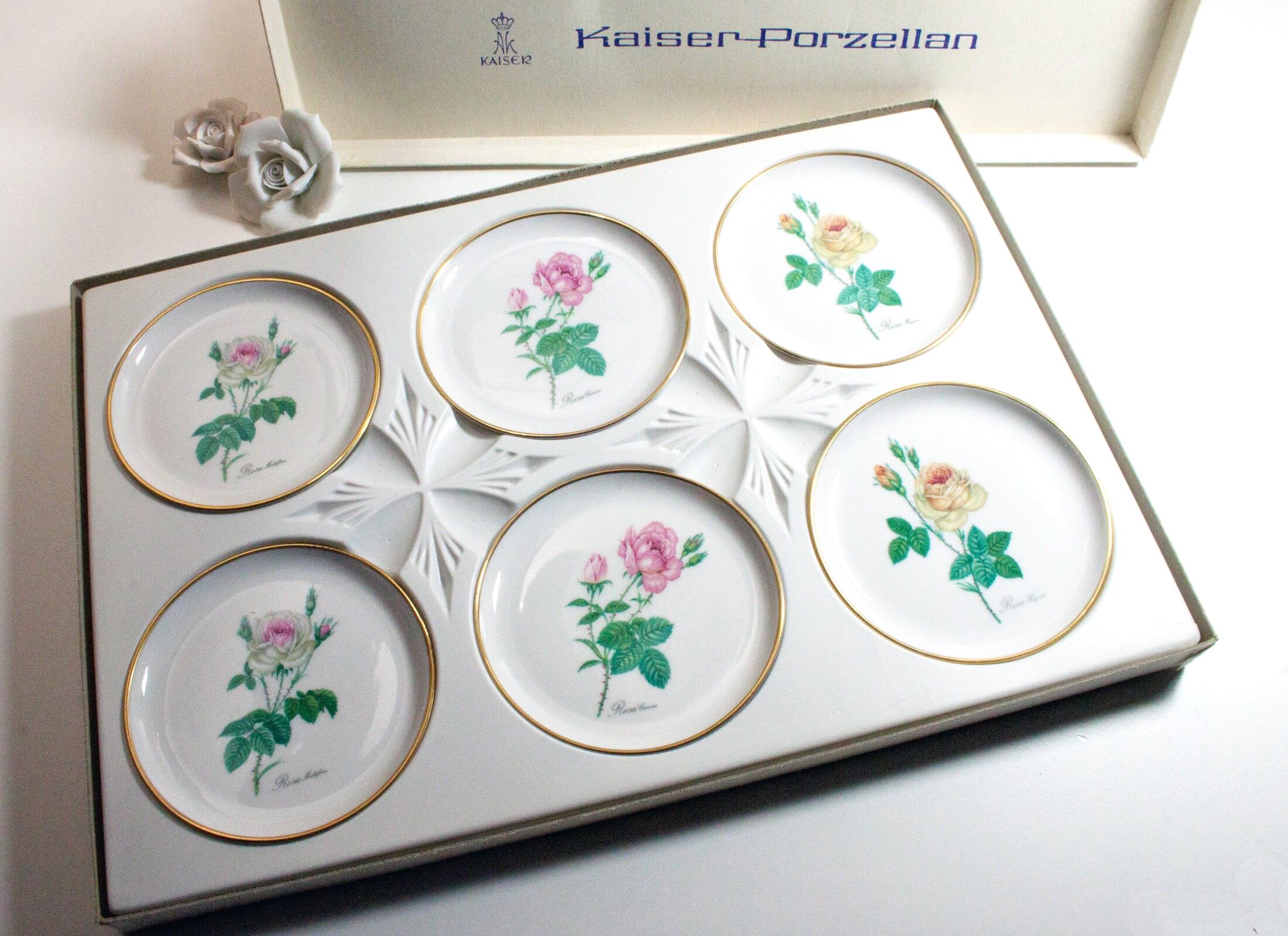 6 AK Kaiser coaster set, porcelain roses, collector's plate, pastry plate, candy bowl, small porcelain plate, junk thing, ART. 343