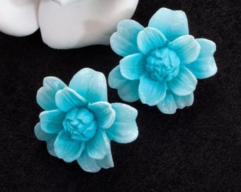 Vintage ear clips 50s, 60s, flowers, blue, earrings, rockabilly, vintage wedding, bridal jewelry, junk things,