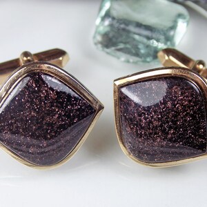 Vintage cufflinks glass brown gold river, 60s, 70s, men's jewelry, bracelets, junk things image 3