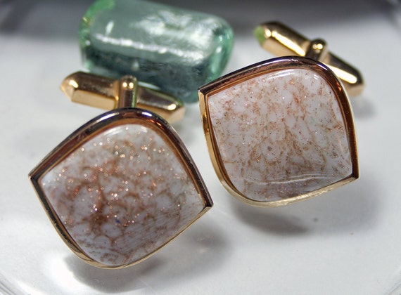 Vintage cufflinks 60s, 70s white gold, gold river… - image 2