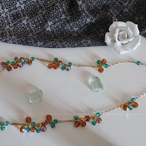 Vintage glass bead necklace long orange and turquoise blue iridescent chain necklace 50s 60s, junk thing image 3