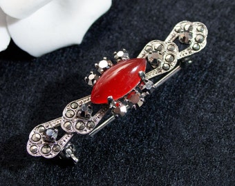 Vintage brooch marcasites from the 60s 70s red stone brooch old jewelry, junk things there