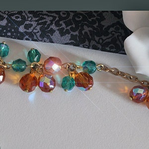 Vintage glass bead necklace long orange and turquoise blue iridescent chain necklace 50s 60s, junk thing image 5