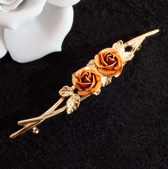 Vintage rose brooch orange roses, 50s, 60s, brida… - image 1