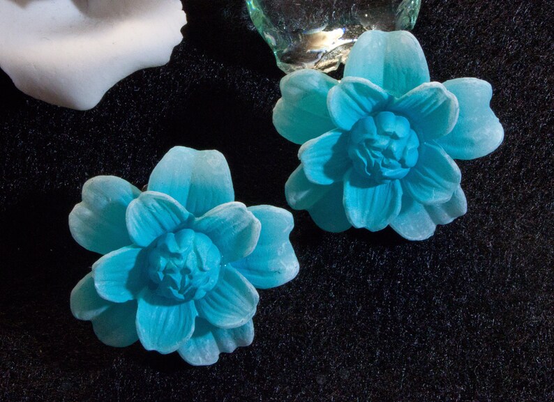 Vintage ear clips 50s, 60s, flowers, blue, earrings, rockabilly, vintage wedding, bridal jewelry, junk things, image 2