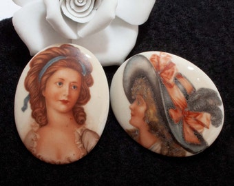 2 Porzellanbroschen Frauenportrait Vintage Brosche 30er Jahre,  Porzellan Schmuck, Broschen Porzellan, Büste, Trödel Dings da