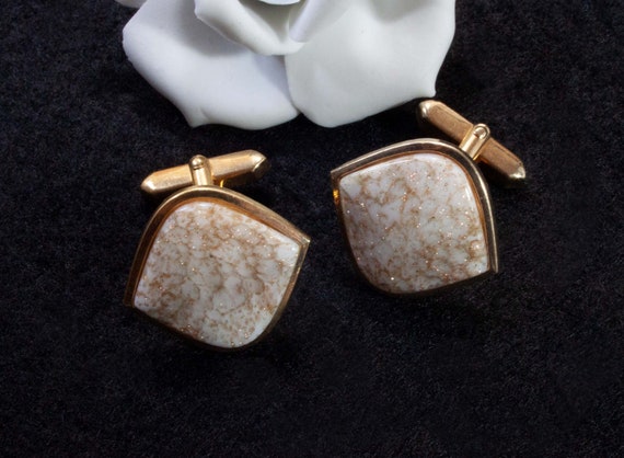 Vintage cufflinks 60s, 70s white gold, gold river… - image 4