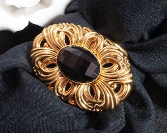 Vintage Tuchclip Schalclip goldfarben schwarz Glas Cabochon Clip Schalschmuck Tuchschmuck Tracht, Trödel Dings da