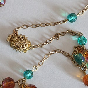 Vintage glass bead necklace long orange and turquoise blue iridescent chain necklace 50s 60s, junk thing image 4