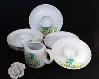 Vintage porcelain Arzberg milk jug and egg cup from the 70s, cream jug dishes, breakfast set, junk things