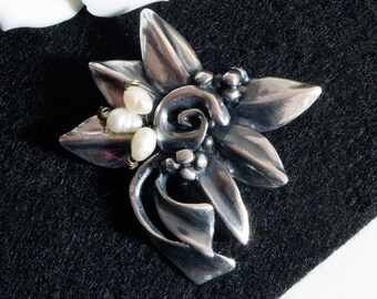 broche en argent vintage, broche d'artiste, signée Artio 925, années 80, 90, broche en perles, truc indésirable