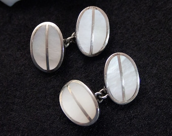 Silver mother-of-pearl cufflinks hallmarked 800, jewelry for men, vintage cufflinks, old cufflinks, junk things