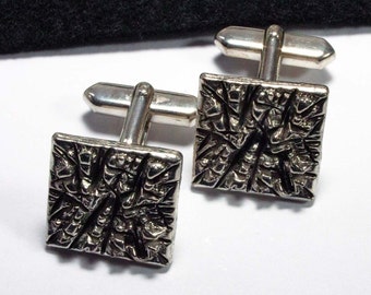 Vintage 70's Silver Tone Cufflinks Men's Jewelry Retro Junk Things There Modernist Buttons