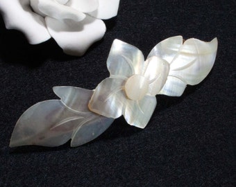 Vintage Haarspangen Perlmutt creme weiß Blume geschnitzt 70er 80er Jahre Clip Haarklemme Brautschmuck, Trödel Dings da