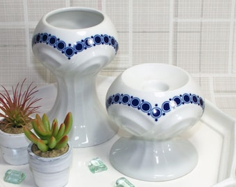 Weimar porcelain vases set white blue, candlestick, 70s 80s, Weimar porcelain, vintage decoration, Ostalgie, GDR junk thing