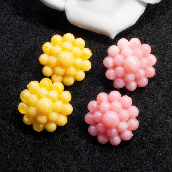 2 pairs of small vintage ear clips flowers pink and yellow, 50s 60s, earrings, earrings, old ear clips, rockabilly, junk things