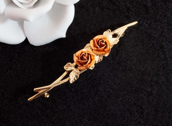 Vintage rose brooch orange roses, 50s, 60s, brida… - image 5