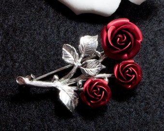 Rote Rosen Vintage Brosche 50er 60er Jahre Brautschmuck Blumen Brosche, Trödel Dings da