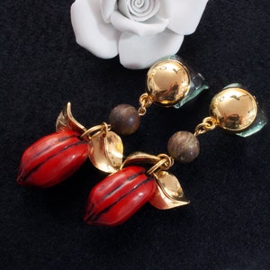 Vintage ear clips, red-brown gold-colored, 60s 70s earrings, signed W. Germany, Trödel Dings da, ART. 29