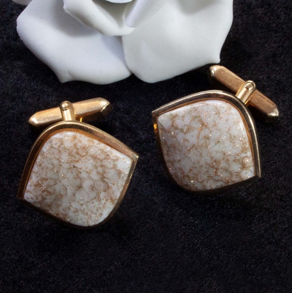 Vintage cufflinks 60s, 70s white gold, gold river… - image 1