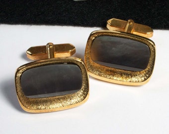 Ascot vintage cufflinks mother of pearl gray metal gold colored approx. 25 x 18 mm very good unworn condition, junk thing there