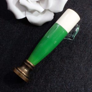 Bakelit Petschaft mit Monogramm 20er Jahre Art Deco Stempel Wachssiegel Siegel Sammlerstück grün weiß, Trödel Dings da, ART. 389