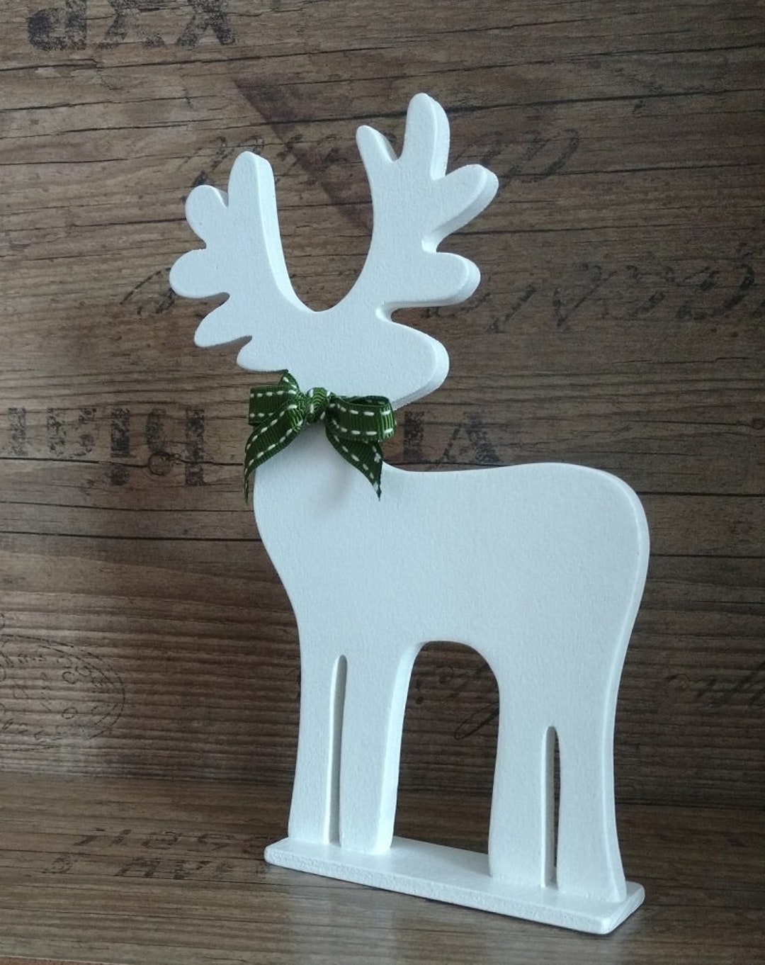 White Christmas Deer With Green Collar Total Sale Etsy