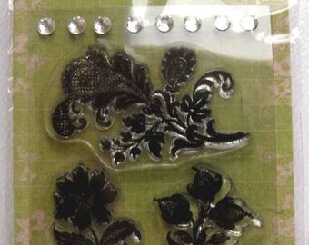 Clear Stamps - 3 Motive Blumen und Strass