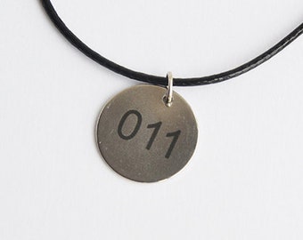 Eleven "011" Laser Engraved Stainless Steel Tag Charm Pendant Necklace - Upside Down Jewelry