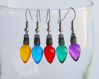 Christmas Tree Lights Earrings - Small Bulbs - Stainless Steel Hooks - Upside Down Jewelry