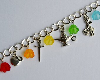 Fairy Tales Themed Charm Bracelet with Rainbow Flowers - Princess Jewelry