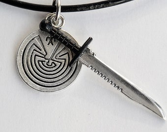 LAST ONE The Man in Black - William's Hunting Knife + Maze Charm Pendant Necklace or Keychain
