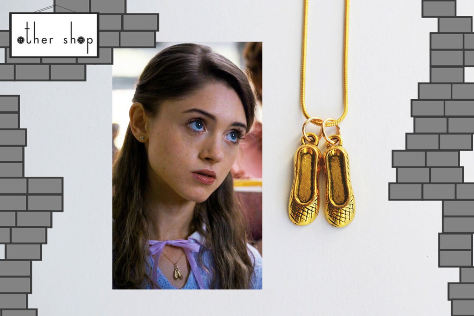 nancy wheeler's golden ballet slippers charm pendant necklace - accurate version - upside down jewelry nancy wheeler's golden ballet slippers charm pendant necklace - accurate version - upside down jewelry