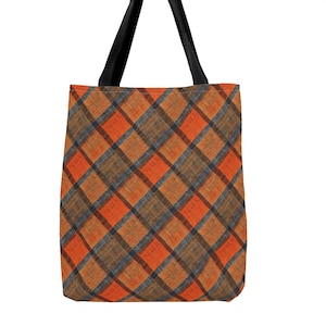 Tweed Pattern Tote Bag Fall Autumn Library Book Club Campus Coffee Shop Bookstore Vintage Nostalgia Old Money Dark Academia Season Gift Idea