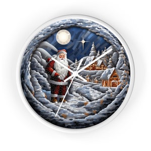 Vinisong Christmas Ho Ho Ho Santa Claus PVC Clock for Wall Black and White  Stripes Santa Decorative Wall Clock Battery Operated Silent Square Wall