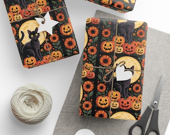 Black Cat Wrapping Paper, Fall Wrapping Paper, Fall Gift Wrap, Decorative Paper, October Birthday Halloween Gift Wrap, Wrapping Paper Rolls