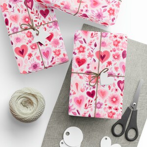 Floral Heart Garden Wrapping Paper, Valentine Wrapping Paper, Valentine Gift Wrap, Decorative Paper, Pink Gift Wrap, Wrapping Paper Rolls
