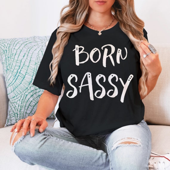 Born to Be Sassy Monogrammed Long Sleeve Denim Shirt