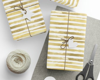 Golden Stripe Wrapping Paper, Christmas Wrapping Paper, Christmas Gift Wrap, Decorative Paper, Holiday Gift Wrap, Wrapping Paper Rolls