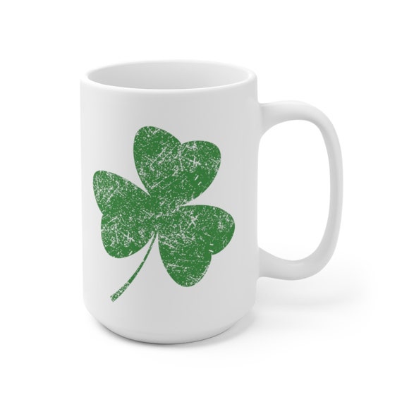Green Shamrock Coffee Mug | Microwave and Dishwasher Safe Ceramic Cup | Irish St. Patrick Day Clover Tea Hot Chocolate Gift