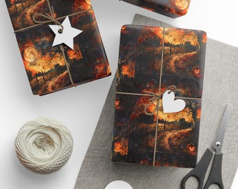 Papel de regalo espeluznante, papel de regalo de otoño, papel de regalo de otoño, papel decorativo, papel de regalo de cumpleaños de otoño, rollos de papel de regalo de Halloween