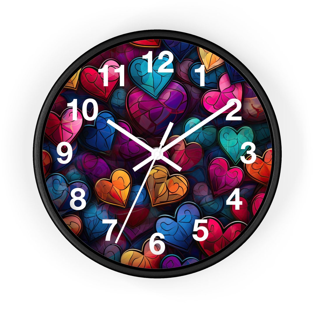 Rainbow Heart Wall Clock, Valentine Wall Art Decor, 10 Inch Battery
