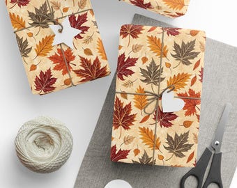 Papel de regalo con hojas de otoño, papel de regalo de otoño, papel de regalo de Acción de Gracias, papel decorativo, papel de regalo de cumpleaños, rollo de papel de regalo