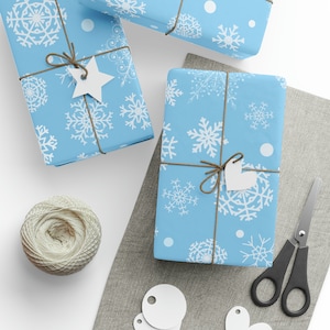 Blue Snowflake Wrapping Paper, Christmas Wrapping Paper, Christmas Gift Wrap, Decorative Paper, Holiday Gift Wrap, Wrapping Paper Rolls