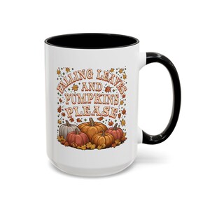 Falling Leaves And Pumpkins Mug | Cute Fall Coffee Cup | Autumn Vibes Mug | Pumpkin Spice Season Mug | Cozy Fall Thanksgiving Coffee Gift