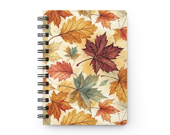 Autumn Leaves Notebook Fall Spiral Notepad Gratitude Journal Travel Diary Seasonal Planner Watercolor Stationery Cozy Gift Idea For Her