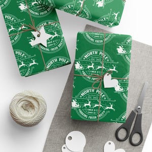 North Pole Wrapping Paper, Green Christmas Wrapping Paper, Christmas Gift Wrap, Decorative Paper, Holiday Gift Wrap, Wrapping Paper Rolls